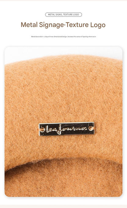 Green Elegant Wool Beret - Classic Warm Thick British Style Hat for Autumn & Winter