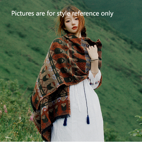 Blue-grey Extra Large Ethnic Print Faux Lambswool Shawl - Cozy Winter Wrap Scarf (70x211cm)