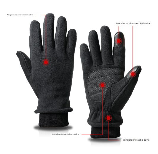 XL Grey Warm Windproof Touchscreen Gloves - Anti-Slip Grip for Winter Cycling & Outdoor Sports