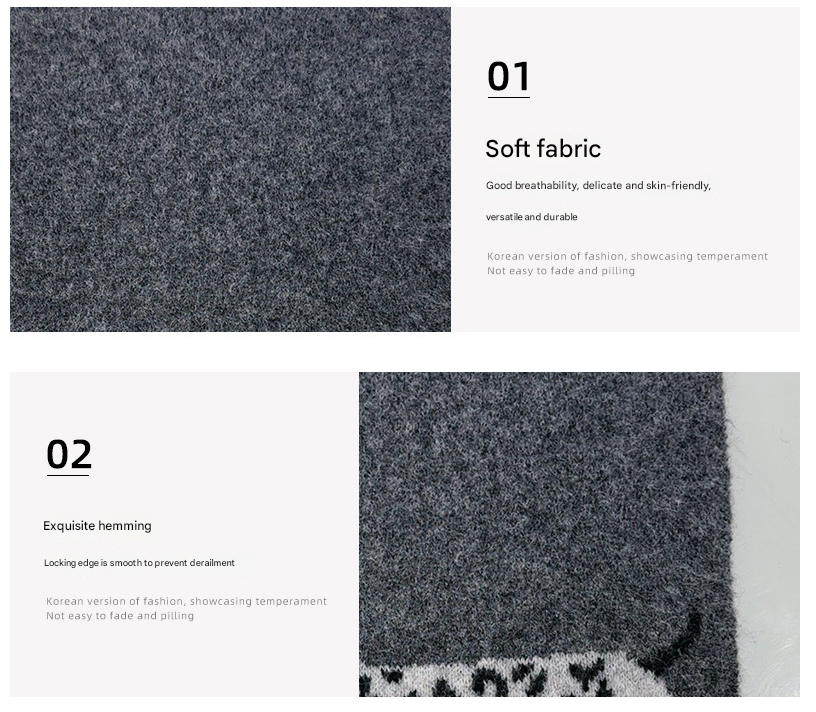 Black Cute Korean-Style Wool Scarf with Dog Design - Unisex Knitted Winter Neck Wrap