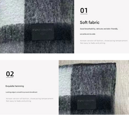 Black-grey Classic Plaid Faux Cashmere Winter Scarf - Warm and Stylish 50 x 180 cm Design