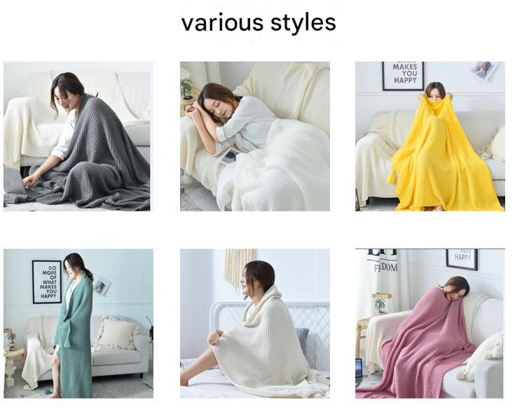 110cm x 150cm White Knitted Sofa Blanket for Autumn and Winter Naps
