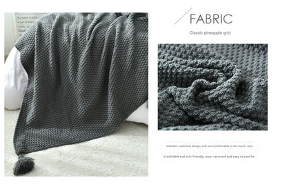 110cm x 150cm White Knitted Sofa Blanket for Autumn and Winter Naps