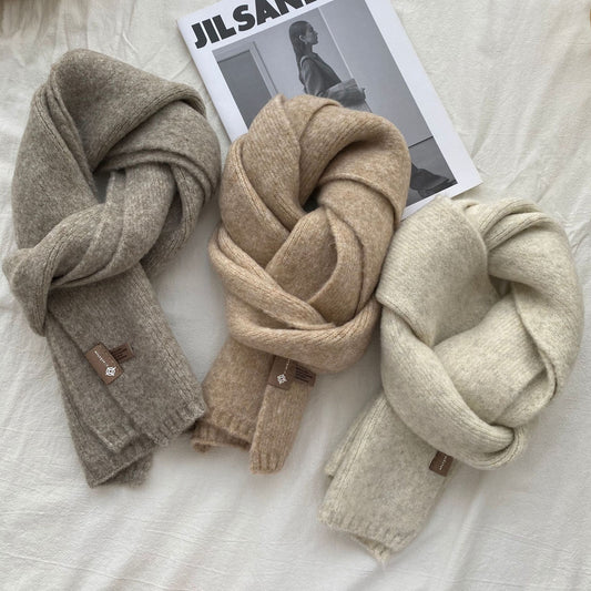 Light Green Luxuriously Soft Wool Blend Knit Scarf - Cozy Warm Solid Colour Unisex Winter Essential