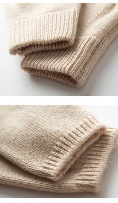 Brown Color Block Cashmere Fingerless Gloves for Women Autumn Winter Outdoor Cold Protection Warm Knitted Gloves