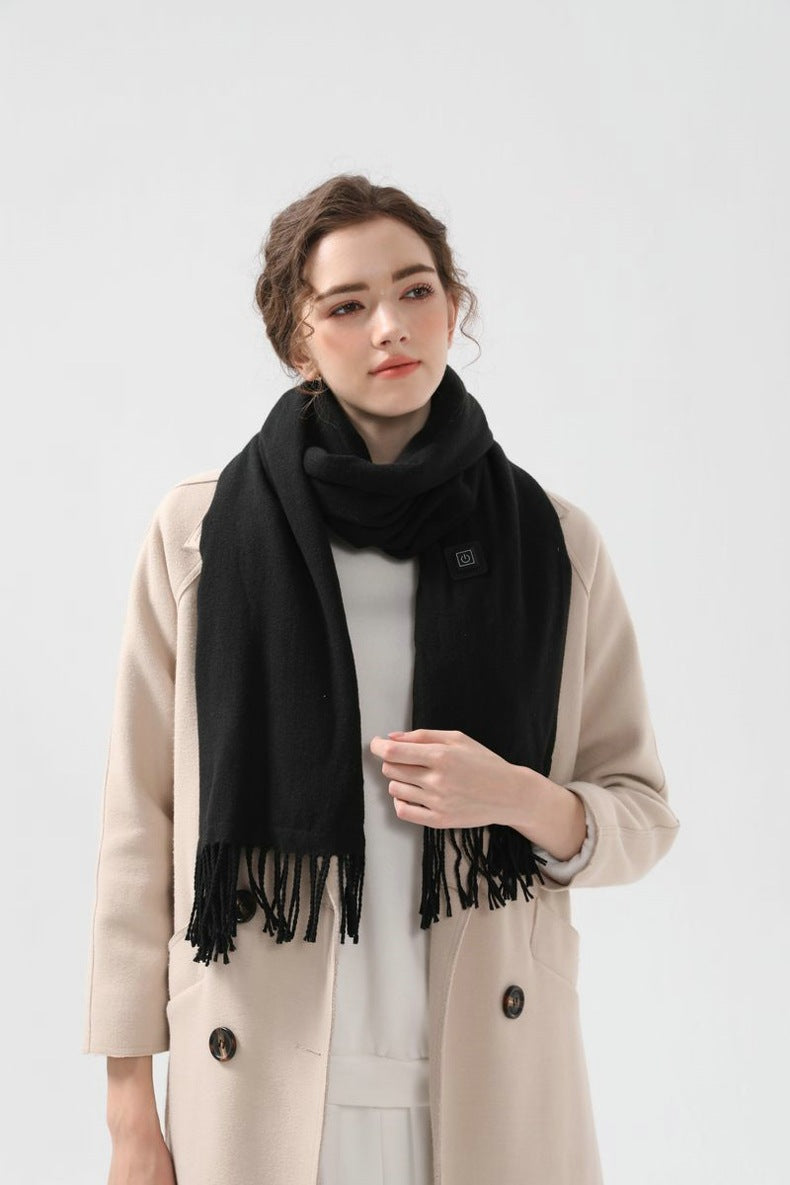 Black USB Electric Heated Scarf - 3-Level Heat Setting Winter Neck Warmer