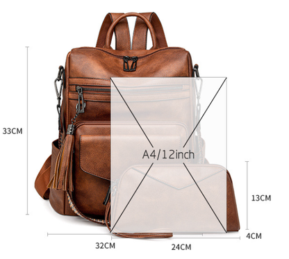 Light Purple Women's Retro PU Leather Backpack - Dual-Color Tassel Design, Winter High-End Style