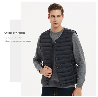 XL Navy Blue Men's Lightweight Quilted Puffer Vest - Ideal Sleeveless Jacket for Winter Layering