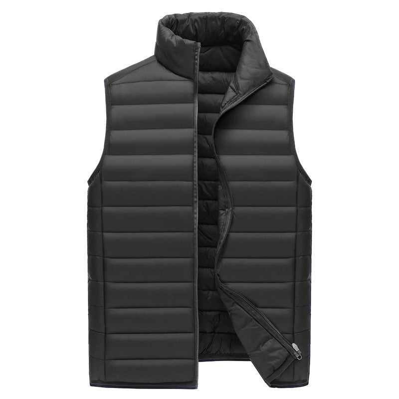 L Black Men's Lightweight Puffer Vest - Stand Collar Quilted Sleeveless Jacket for Winter