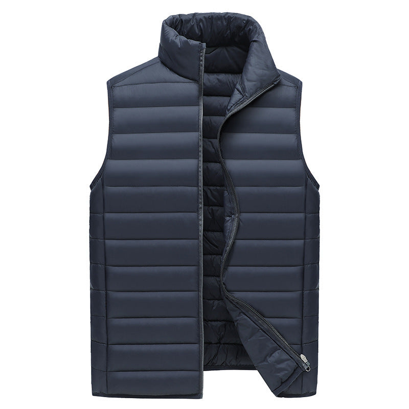 XL Navy Blue Men's Lightweight Puffer Vest - Stand Collar Quilted Sleeveless Jacket for Winter