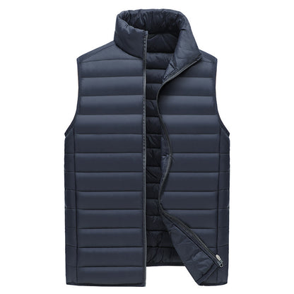 XL Navy Blue Men's Lightweight Puffer Vest - Stand Collar Quilted Sleeveless Jacket for Winter