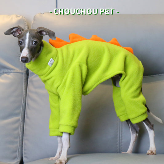 S Adorable Dinosaur Fleece Dog Jumpsuit - Warm Winter Pajamas for Whippets & Italian Greyhounds