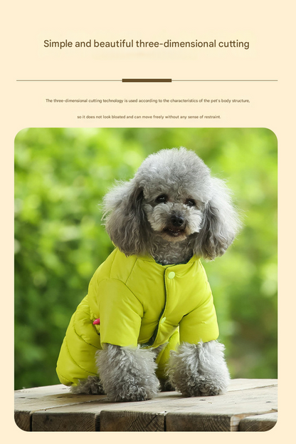 Black Warm Puffer Dog Coat - Waterproof Four-Legged Winter Jumpsuit for Small Dogs