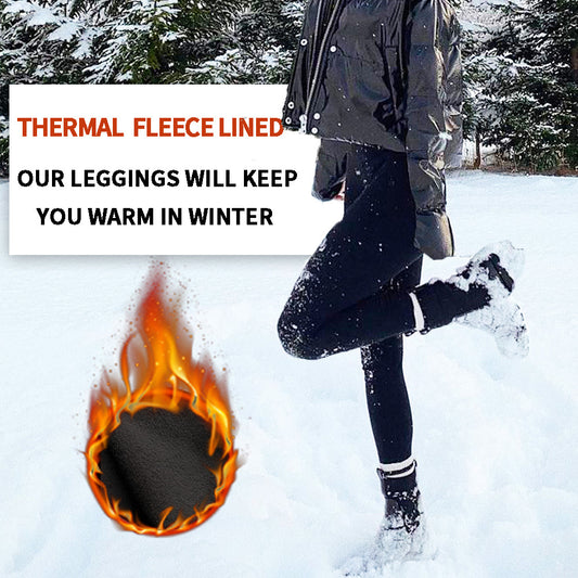 Size L Black Women's Mid Waist Plush Leggings with Pockets - Autumn and Winter Leggings with Pockets
