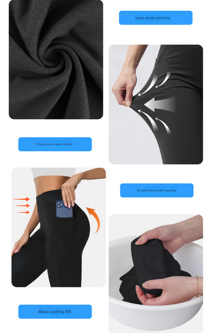 Size L Grey Women's Mid Waist Plush Leggings with Pockets - Autumn and Winter Leggings with Pockets