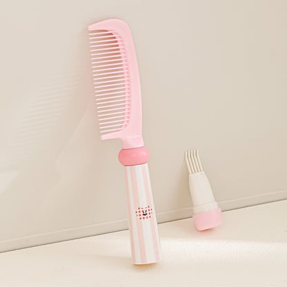 Pink 3-Piece Aesthetic Hair Brush Set - Detangling Air Cushion & Volumising Roller Comb with Hidden Cleaning Claw - Scalp Massage Styling Kit