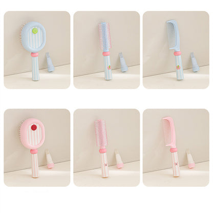 Pink 3-Piece Aesthetic Hair Brush Set - Detangling Air Cushion & Volumising Roller Comb with Hidden Cleaning Claw - Scalp Massage Styling Kit