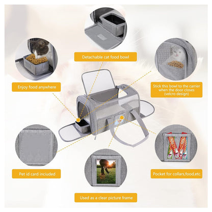 Grey Large Cat & Small Dog Carrier - Soft-Sided, Foldable & Breathable Pet Travel Bag (43x30x28 cm)