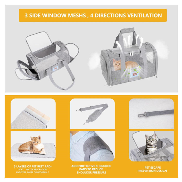 Pink Large Cat & Small Dog Carrier - Soft-Sided, Foldable & Breathable Pet Travel Bag (43x30x28 cm)