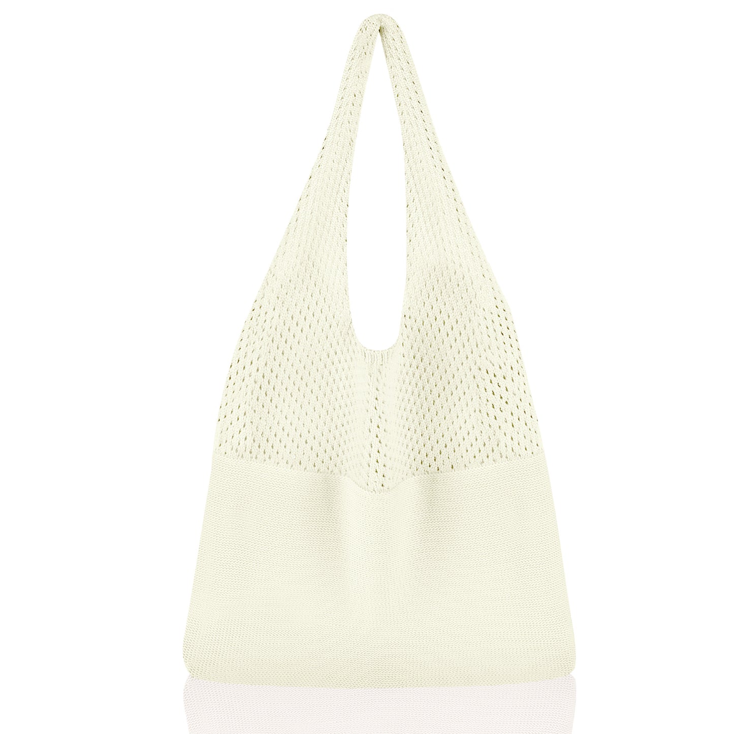 White Women's Large Mesh Beach Tote Bag Boho Crochet Shoulder Shopper Reusable Eco Grocery Net Bag for Summer Travel and Markets