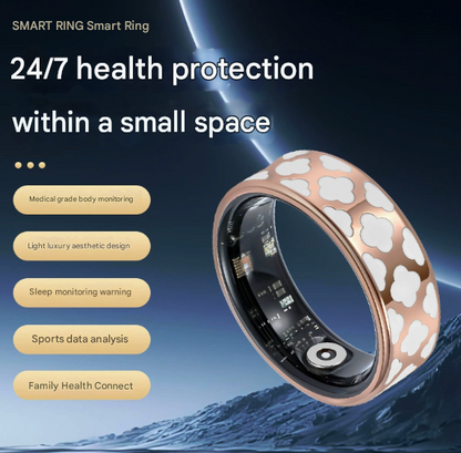 10# Striped Gold Smart Health Ring Tracker with Wireless Charging Case - Titanium Steel Fitness Wearable for Heart Rate, Sleep & Blood Oxygen Monitoring - Waterproof Wellness Device