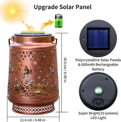 2-Pack Decorative Solar Butterfly Hanging Lantern(11x11x17CM) - Waterproof Metal Hollow-Carved Outdoor Garden Projection Light for Garden and Patio