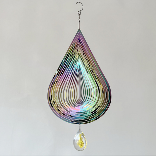 3D Colorful Stainless Steel  Rose Water Drop Wind Chime (25x26CM) - Mirror Reflective Hanging Garden Art and Outdoor Decoration