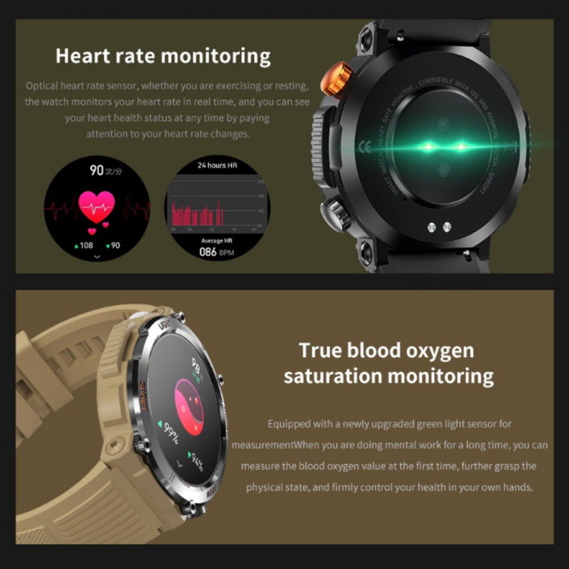 HT17 Blue Outdoor Rugged Sports Smartwatch with Bluetooth Calling - 7-Day Battery, IP68 Waterproof, Multi-Health Monitor & Fitness Tracking