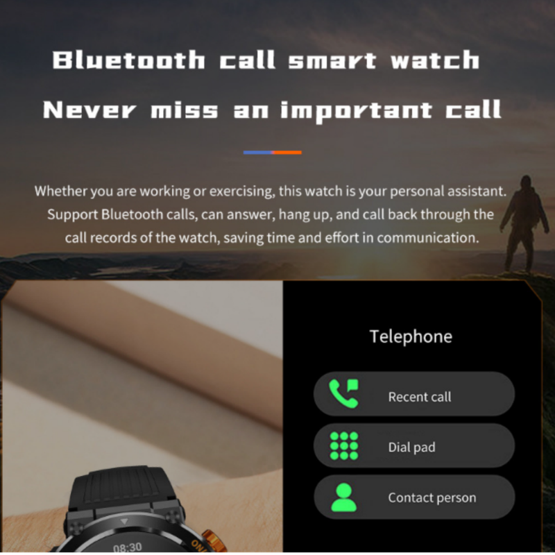 HT17 Khaki Outdoor Rugged Sports Smartwatch with Bluetooth Calling - 7-Day Battery, IP68 Waterproof, Multi-Health Monitor & Fitness Tracking