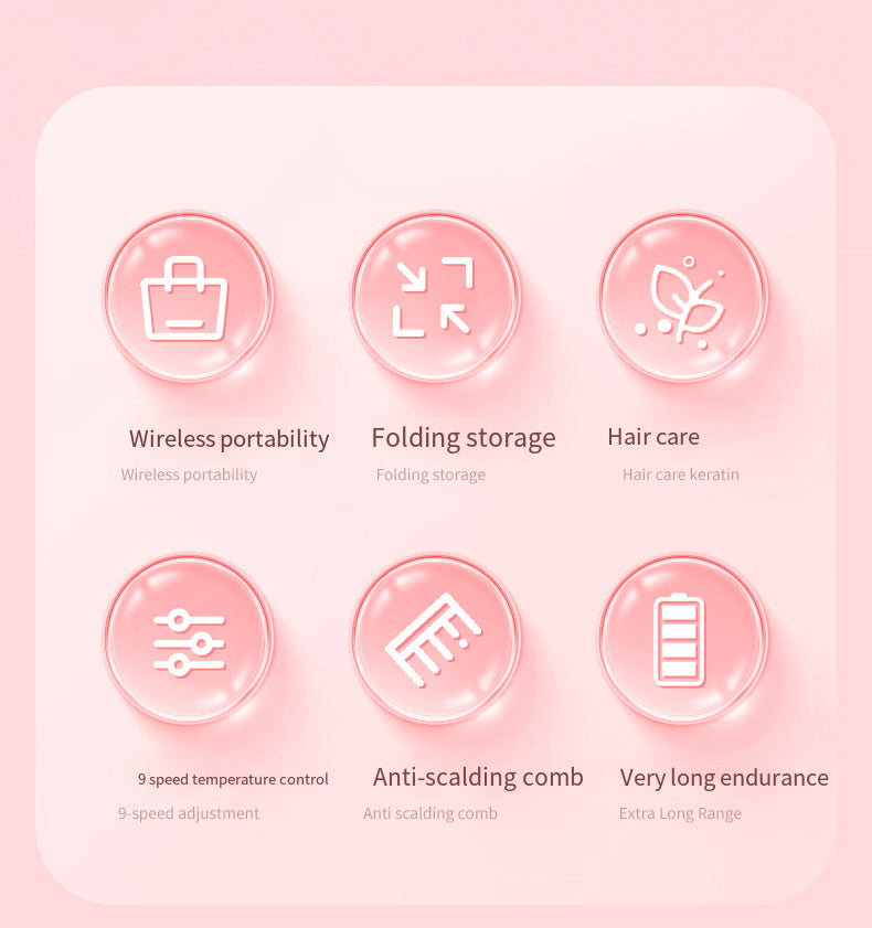 Beige Portable Foldable Cordless Hair Straightener Comb - 2-in-1 Ionic Styling for Smooth, Frizz-Free Hair