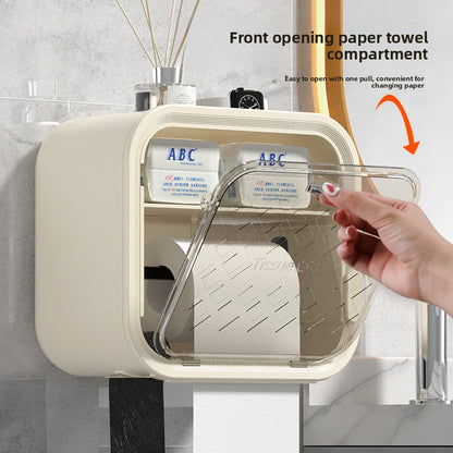 Grey Wall Mounted Dual Layer Bathroom Tissue Box Holder with Storage Drawer Waterproof Dispenser for Toilet Paper and Tissues