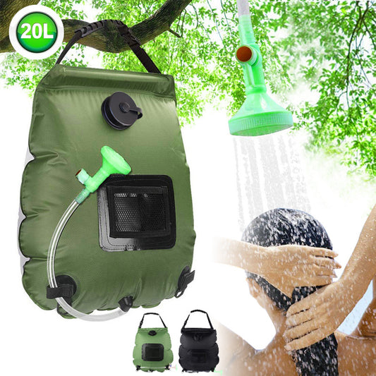 Black Portable Solar Camping Shower Bag 20L 5 Gallon Water Capacity Outdoor Bathing Bag with Removable Hose and Shower Head