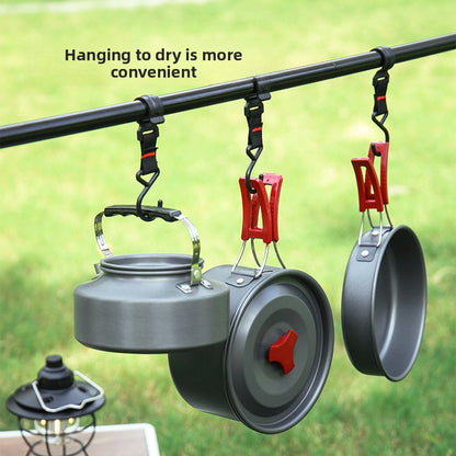 Portable Camping Cookware Set for 3-5 People Aluminum Kettle Pot Frying Pan Mess Kit with Folding Handles for Hiking and Outdoor Use