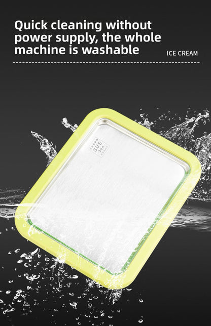 Green DIY Rolled Ice Cream Maker Pan Instant Frozen Yoghurt & Sorbet Tray 304 Stainless Steel No Electricity Required with Spatulas