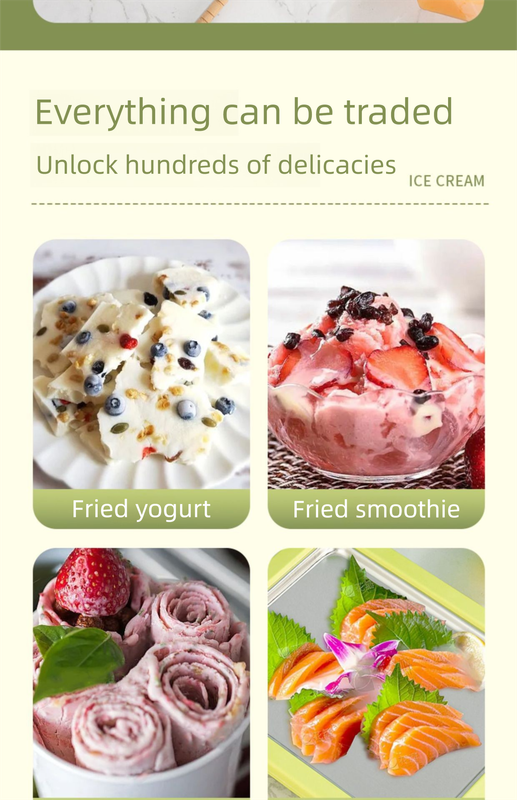 White DIY Rolled Ice Cream Maker Pan Instant Frozen Yoghurt & Sorbet Tray 304 Stainless Steel No Electricity Required with Spatulas