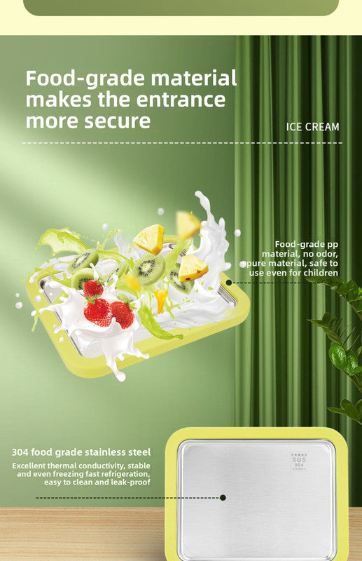 White DIY Rolled Ice Cream Maker Pan Instant Frozen Yoghurt & Sorbet Tray 304 Stainless Steel No Electricity Required with Spatulas