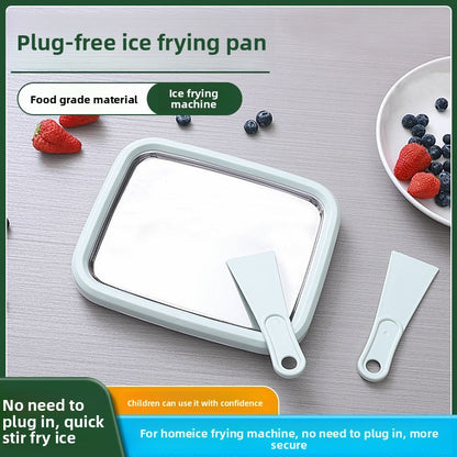 White DIY Rolled Ice Cream Maker Pan Instant Frozen Yoghurt & Sorbet Tray 304 Stainless Steel No Electricity Required with Spatulas