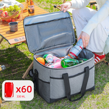 Large 35L Insulated Cooler Bag Soft Sided Leakproof Thermal Tote for Camping Beach Picnic BBQ Heavy Duty Grocery Carrier Black
