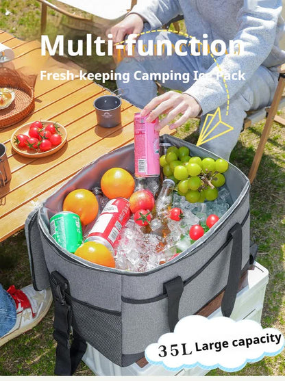 Large 35L Insulated Cooler Bag Soft Sided Leakproof Thermal Tote for Camping Beach Picnic BBQ Heavy Duty Grocery Carrier Black