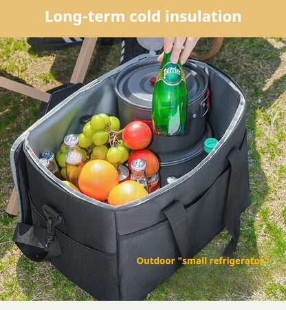 Large 35L Insulated Cooler Bag Soft Sided Leakproof Thermal Tote for Camping Beach Picnic BBQ Heavy Duty Grocery Carrier Black