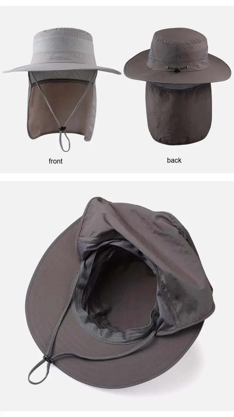 Wide Brim Sun Hat with Neck Flap UPF 50+ Protection Quick Dry Safari Cap Mesh Breathable for Fishing Gardening Hiking Outdoor Navy Blue