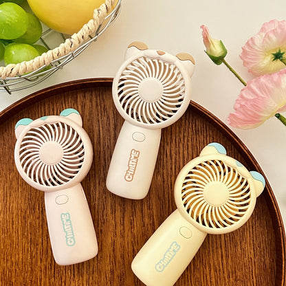 Mini Handheld Fan Rechargeable Portable Personal Cooling Device Cute Bear Design 3 Speed Adjustable with Stand Lanyard for Travel Kids Office Beige