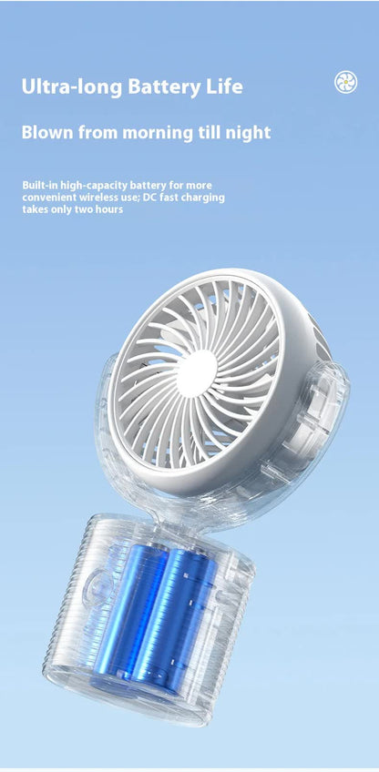 Portable Turbo Fan 3-in-1 Mini Handheld Desk Fan Rechargeable Personal Cooling Device with Neck Lanyard 180 Degree Adjustable Head Quiet Wind White