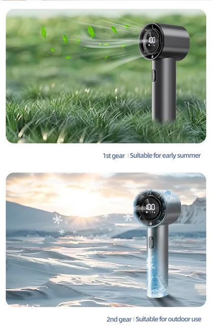 High Speed Handheld Turbo Fan Champagne Gold 3 Adjustable Speeds LED Display Portable Personal Cooling Fan Rechargeable for Travel Office Outdoor