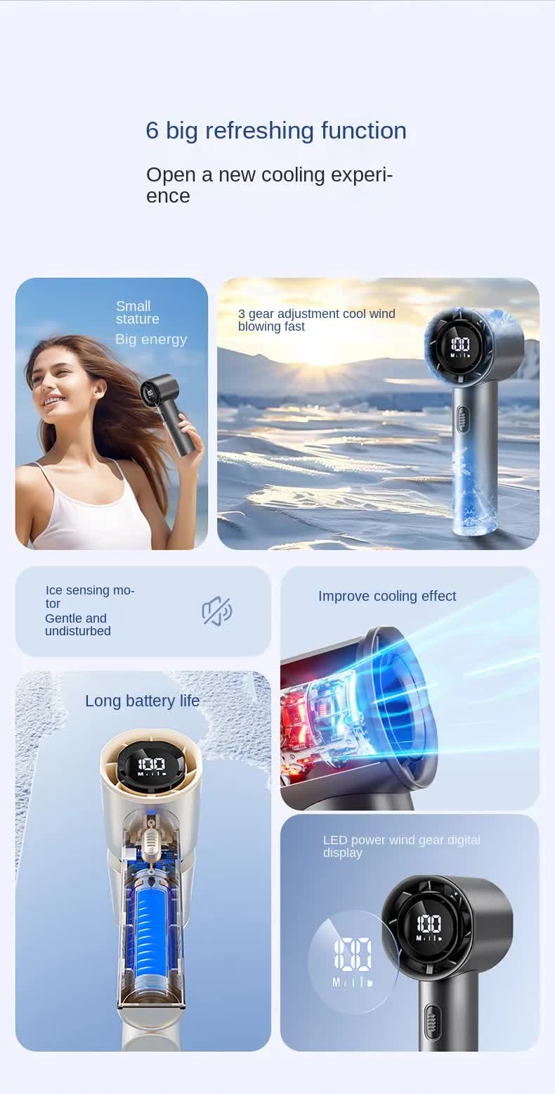 High Speed Handheld Turbo Fan Champagne Gold 3 Adjustable Speeds LED Display Portable Personal Cooling Fan Rechargeable for Travel Office Outdoor