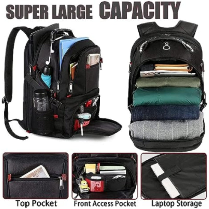 Black 50L Extra Large Laptop Backpack with USB Charging Port - Waterproof Oxford Fabric Travel & Business Bag, Fits up to 16-inch Laptops