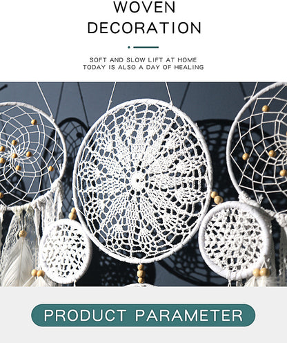 5-Piece Bohemian Handmade Dreamcatcher Wall Hanging Set (White) - Nordic Style Feather Room Decor with Premium Gift Box