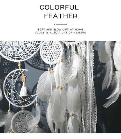 5-Piece Bohemian Handmade Dreamcatcher Wall Hanging Set (Black) - Nordic Style Feather Room Decor with Premium Gift Box