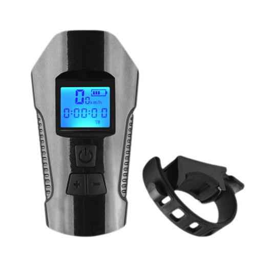 Black Professional 3-in-1 Waterproof Bicycle Headlight with Integrated Speedometer & Horn - High-Lumen Night Riding Safety Lamp, USB Rechargeable Bike Computer