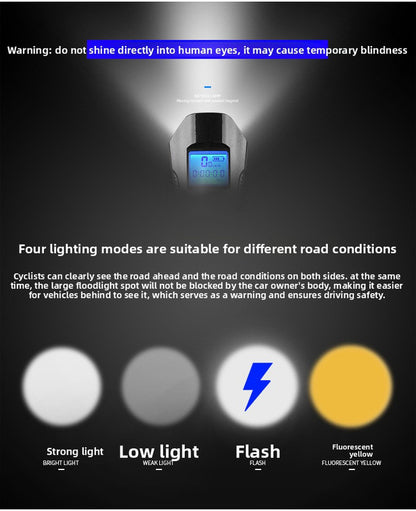 Black Professional 3-in-1 Waterproof Bicycle Headlight with Integrated Speedometer & Horn - High-Lumen Night Riding Safety Lamp, USB Rechargeable Bike Computer